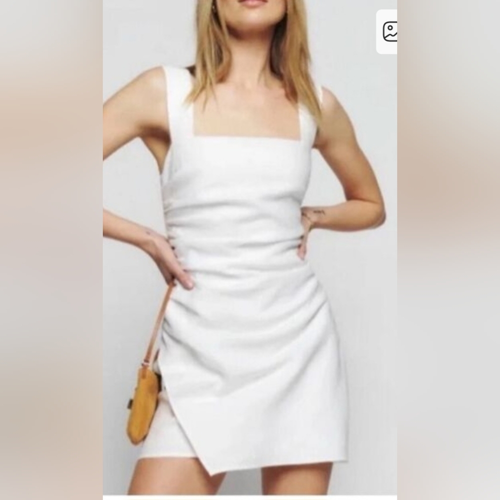Reformation 'Kerrigan' White Linen Mini Dress. Size 12 ( Fits More Like A 10).